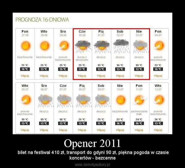 Opener 2011 – bilet na festiwal 410 zł, transport do gdyni 90 zł, piękna pogoda w czasiekoncertów - bezcenne 