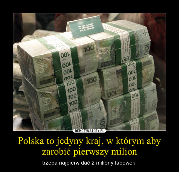 Polska to jedyny kraj, w którym aby zarobić pierwszy milion – trzeba najpierw dać 2 miliony łapówek. 