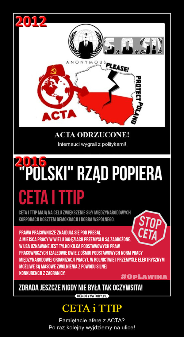 CETA i TTIP – Pamiętacie aferę z ACTA?Po raz kolejny wyjdziemy na ulice! 