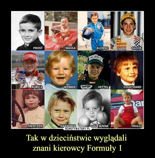 Tak w dzieciństwie wyglądali znani kierowcy Formuły 1 –  Prost Massa Aloso Glock Kubica Webber Vettel Coulthard Frentzen Hakkinen Senna Trulli