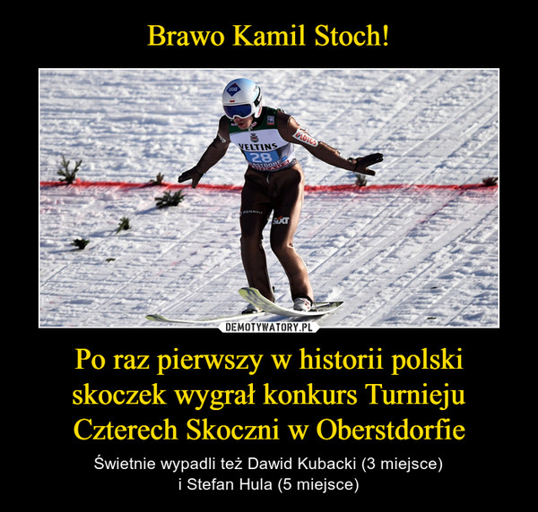 Brawo Kamil Stoch! Po raz pierwszy w historii polski skoczek wygrał konkurs Turnieju Czterech Skoczni w Oberstdorfie