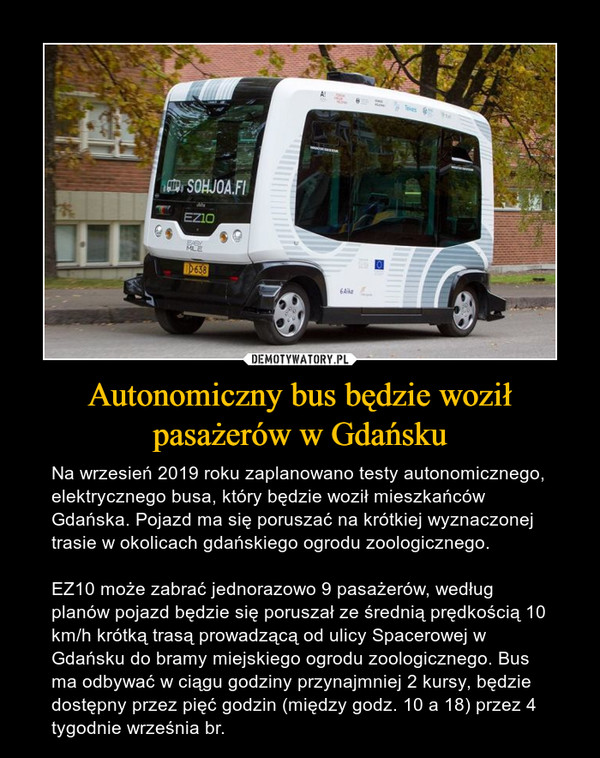 Autonomiczny bus będzie woził pasażerów w Gdańsku