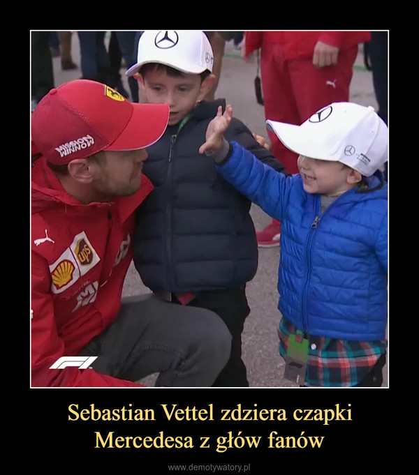 Sebastian Vettel zdziera czapkiMercedesa z głów fanów –  