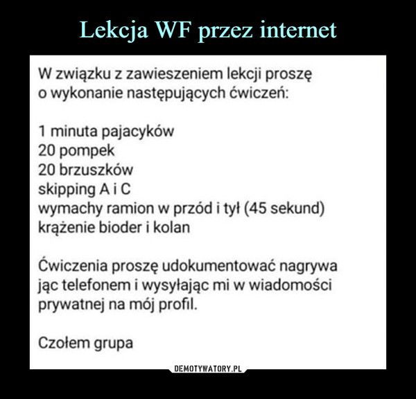 Lekcja WF przez internet