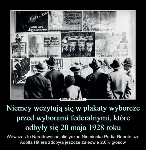 Niemcy wczytują się w plakaty wyborcze przed wyborami federalnymi, które odbyły się 20 maja 1928 roku
