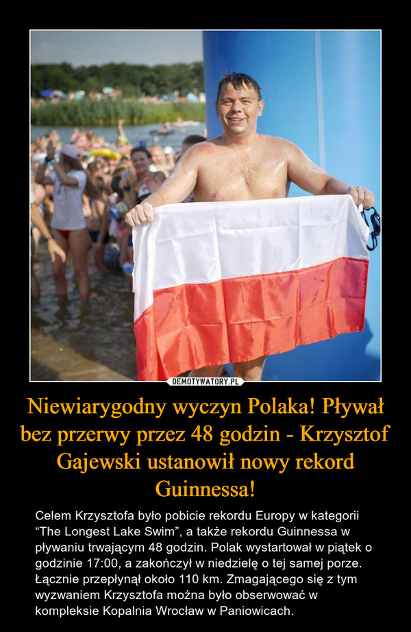Niewiarygodny wyczyn Polaka! Pływał bez przerwy przez 48 godzin - Krzysztof Gajewski ustanowił nowy rekord Guinnessa!