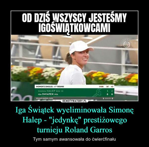 Iga Świątek wyeliminowała Simonę Halep - "jedynkę" prestiżowego
turnieju Roland Garros