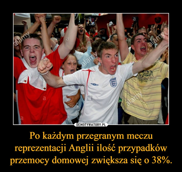 Po każdym przegranym meczu reprezentacji Anglii ilość przypadków przemocy domowej zwiększa się o 38%. –  