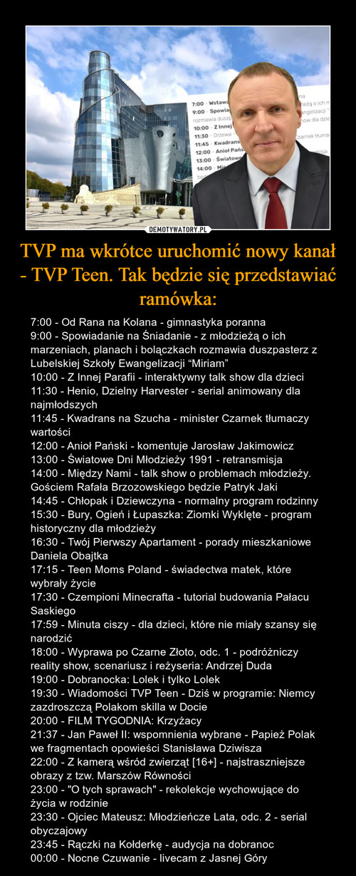 TVP ma wkrótce uruchomić nowy kanał - TVP Teen. Tak będzie się przedstawiać ramówka: