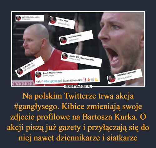 Na polskim Twitterze trwa akcja #gangłysego. Kibice zmieniają swoje zdjecie profilowe na Bartosza Kurka. O akcji piszą już gazety i przyłączają się do niej nawet dziennikarze i siatkarze