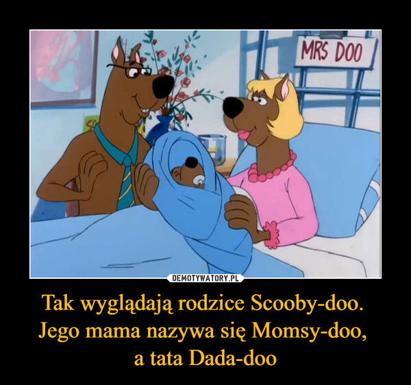 Tak wyglądają rodzice Scooby-doo. 
Jego mama nazywa się Momsy-doo, 
a tata Dada-doo