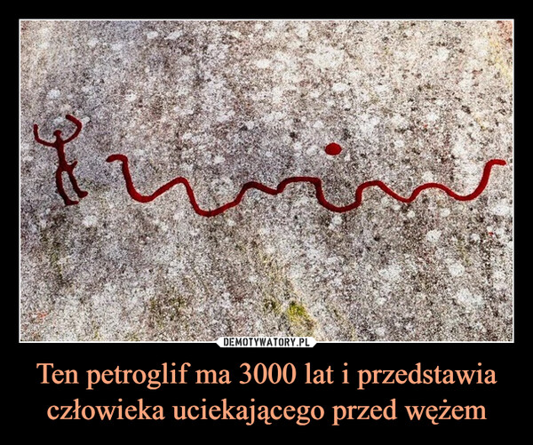 Ten petroglif ma 3000 lat i przedstawia człowieka uciekającego przed wężem –  
