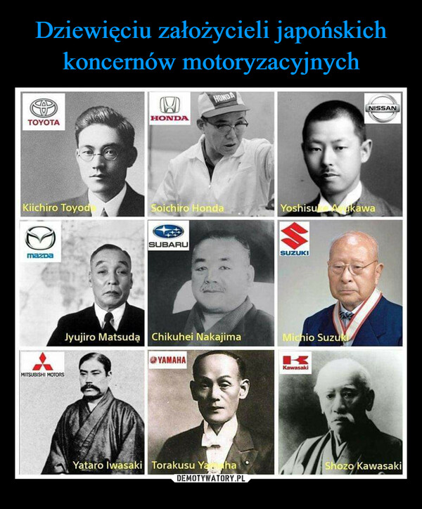 Dziewięciu założycieli japońskich koncernów motoryzacyjnych