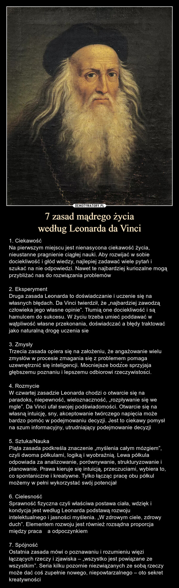 7 zasad mądrego życia
według Leonarda da Vinci