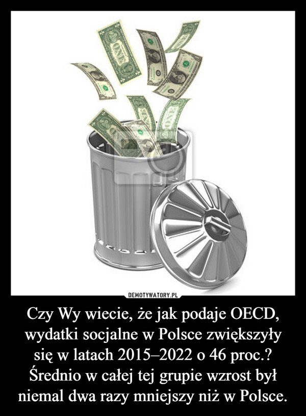 Czy Wy wiecie, że jak podaje OECD, wydatki socjalne w Polsce zwiększyły się w latach 2015–2022 o 46 proc.? Średnio w całej tej grupie wzrost był niemal dwa razy mniejszy niż w Polsce. –  ONEONENOT