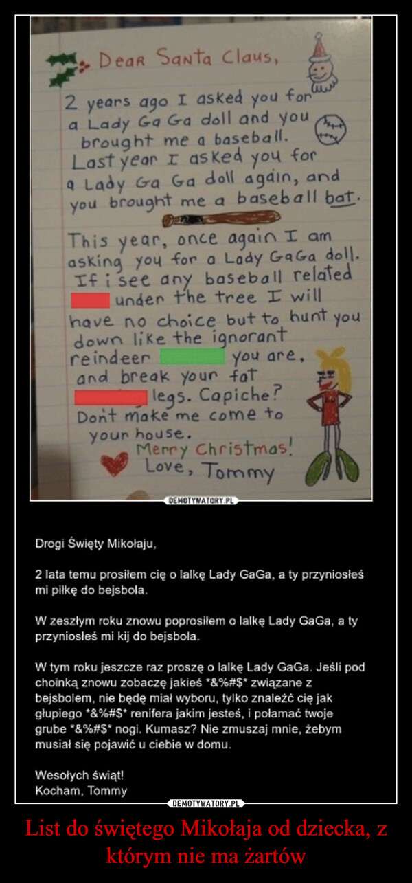 List do świętego Mikołaja od dziecka, z którym nie ma żartów