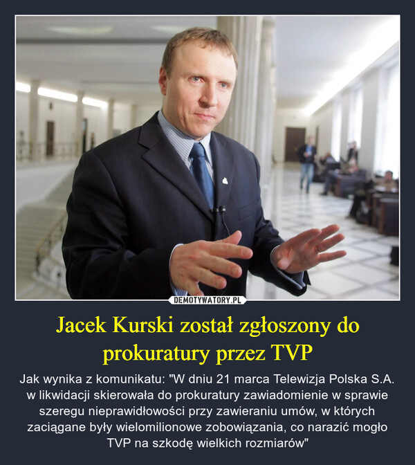 Jacek Kurski został zgłoszony do prokuratury przez TVP